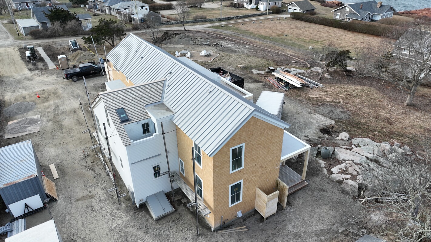 Standing seam metal roof Grey TPO 5/8 Tapersawn WRC (western red cedar)